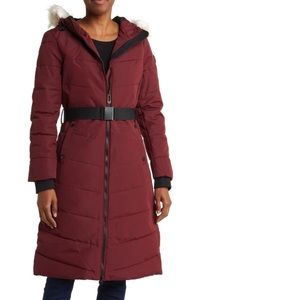 Noize Capri Faux Fur Hooded Quilted Parka In Dark Cherry Color- New With Tag